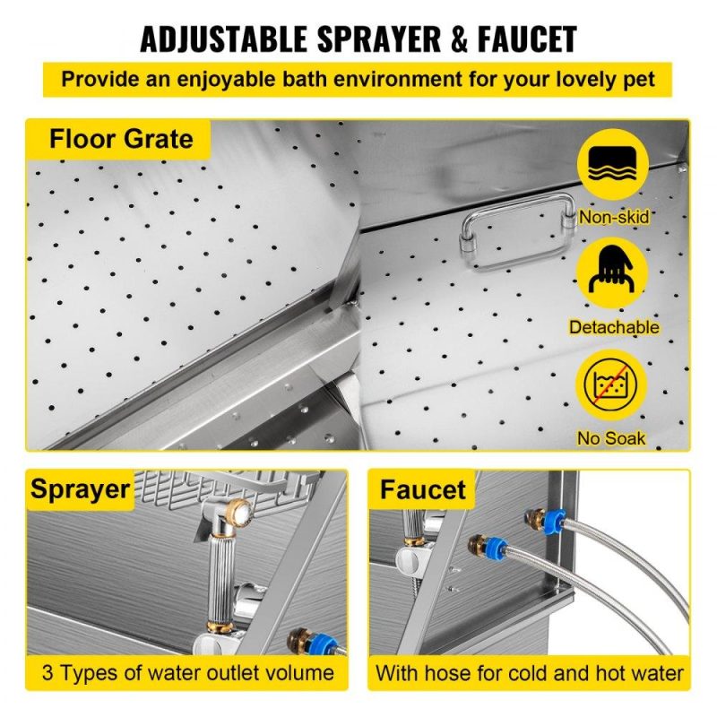 Pet Supplies | 34″ Pet Grooming Tub Stainless Steel Dog Wash Station Pet Washing Station and Dog Bath Tub Water-Resistant Grooming Tub for Dogs with Removable Door & Ladder on The Left Agriculture & Forestry Equipment Dog Grooming Tub