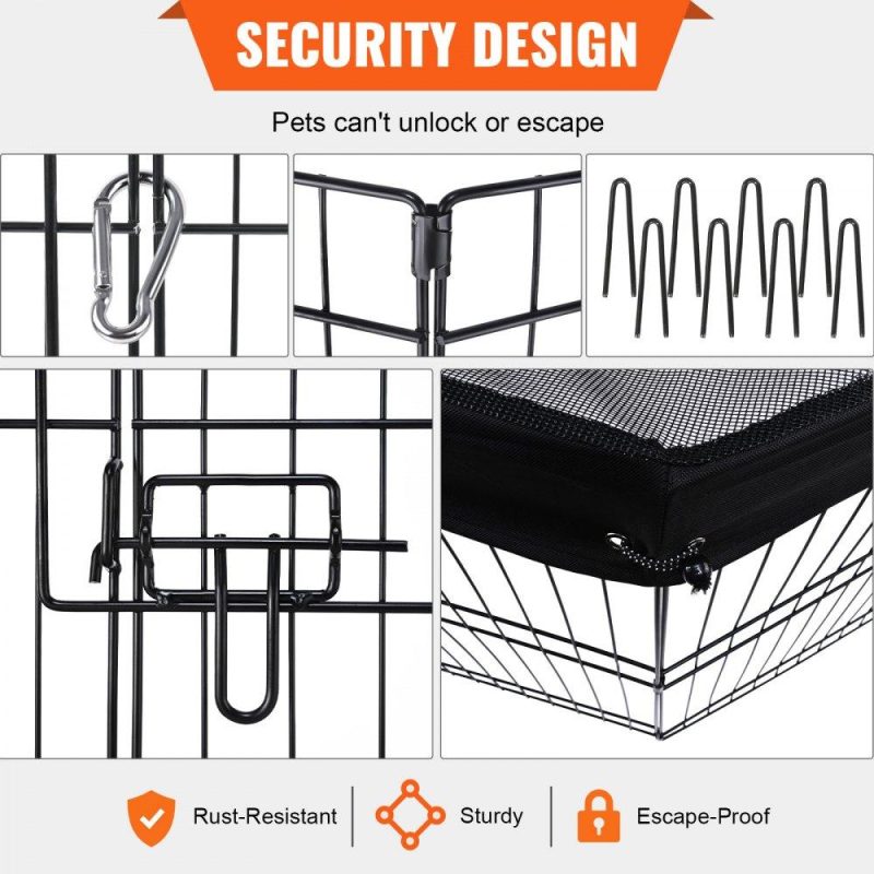 Pet Supplies | Dog Playpen, 8 Panels Foldable Metal Dog Exercise Pen with Top Cover, 24″ H Pet Fence Puppy Crate Kennel with Ground Stakes, Indoor Outdoor Dog Pen for Small Medium Pets, for Camping, Yard Agriculture & Forestry Equipment Pet Supplies