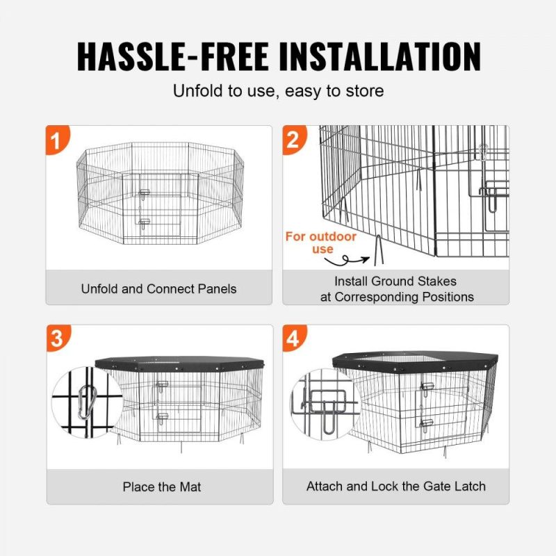 Pet Supplies | Dog Playpen, 8 Panels Foldable Metal Dog Exercise Pen with Top Cover, 24″ H Pet Fence Puppy Crate Kennel with Ground Stakes, Indoor Outdoor Dog Pen for Small Medium Pets, for Camping, Yard Agriculture & Forestry Equipment Pet Supplies