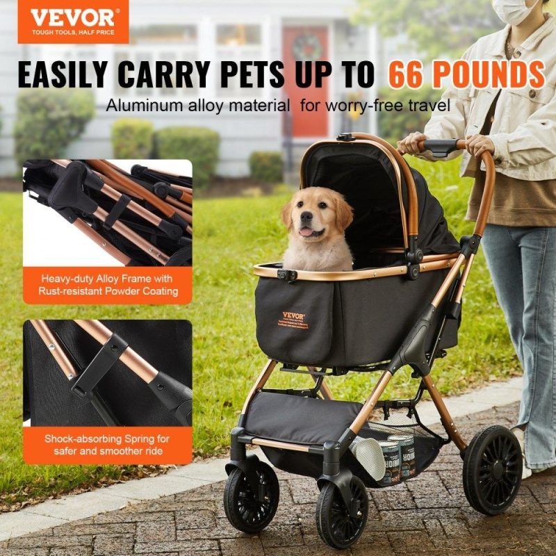 Pet Supplies | Pet Stroller, 4 Wheels Dog Stroller Rotate with Brakes, 66 lbs Weight Capacity, Puppy Stroller with Detachable Carrier, Storage Basket and Pet Pad, for Small to Medium Sized Dogs, Black Agriculture & Forestry Equipment Pet Supplies