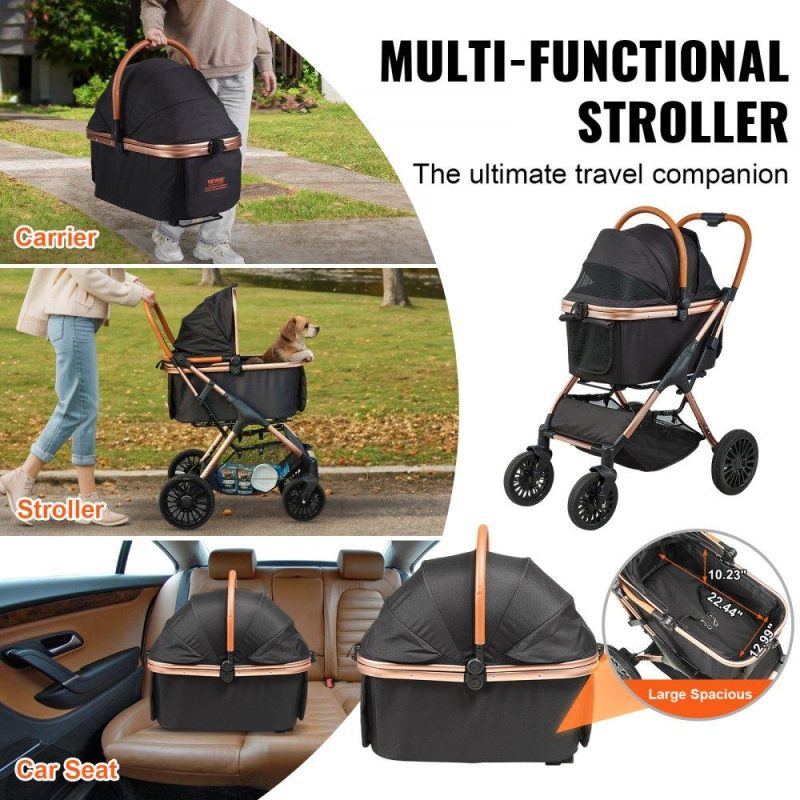 Pet Supplies | Pet Stroller, 4 Wheels Dog Stroller Rotate with Brakes, 66 lbs Weight Capacity, Puppy Stroller with Detachable Carrier, Storage Basket and Pet Pad, for Small to Medium Sized Dogs, Black Agriculture & Forestry Equipment Pet Supplies