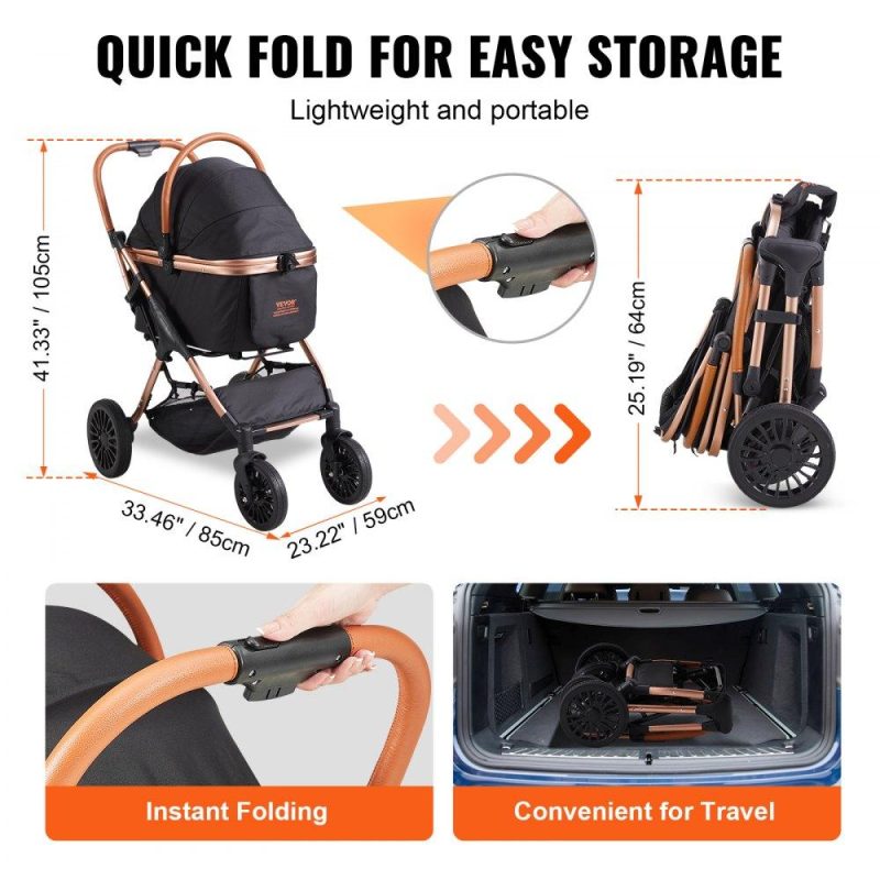 Pet Supplies | Pet Stroller, 4 Wheels Dog Stroller Rotate with Brakes, 66 lbs Weight Capacity, Puppy Stroller with Detachable Carrier, Storage Basket and Pet Pad, for Small to Medium Sized Dogs, Black Agriculture & Forestry Equipment Pet Supplies