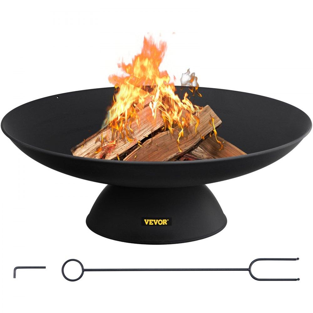 Patio Furniture & Accessories | Fire Pit Bowl, 30-Inch Deep Round Cast Iron Fire Bowl, Wood Burning for Outdoor Patios, Backyards & Camping Uses, with A Stable Bowl Designed Base and A Firewood Stick, Black Black Lawn & Garden Black