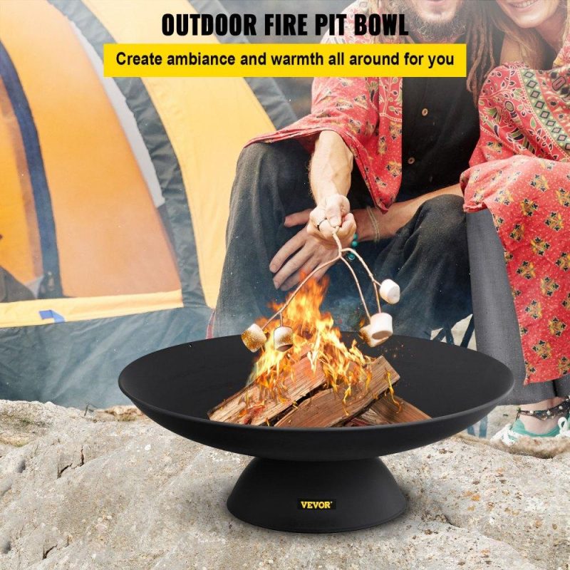 Patio Furniture & Accessories | Fire Pit Bowl, 30-Inch Deep Round Cast Iron Fire Bowl, Wood Burning for Outdoor Patios, Backyards & Camping Uses, with A Stable Bowl Designed Base and A Firewood Stick, Black Black Lawn & Garden Black