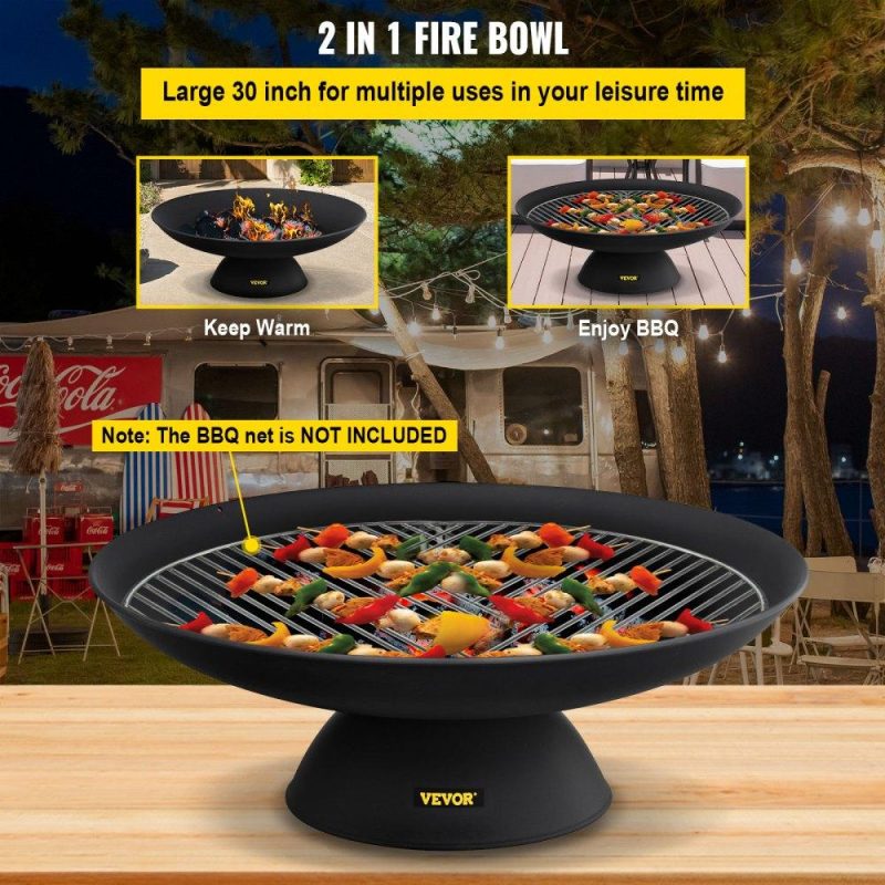 Patio Furniture & Accessories | Fire Pit Bowl, 30-Inch Deep Round Cast Iron Fire Bowl, Wood Burning for Outdoor Patios, Backyards & Camping Uses, with A Stable Bowl Designed Base and A Firewood Stick, Black Black Lawn & Garden Black