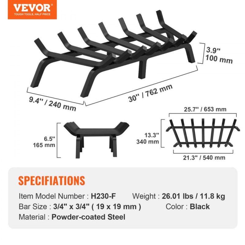 Patio Furniture & Accessories | Fireplace Log Grate, 30 inch Heavy Duty Fireplace Grate with 6 Support Legs, 3/4’’ Solid Powder-coated Steel Bars, Log Firewood Burning Rack Holder for Indoor and Outdoor Fireplace Lawn & Garden Patio Furniture & Accessories