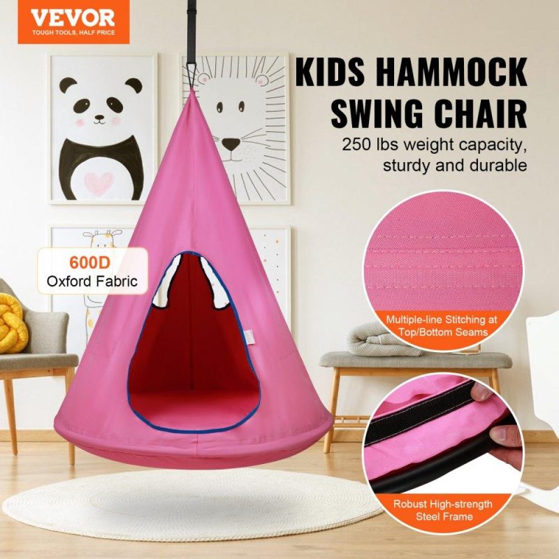 Patio Furniture & Accessories | Kids Nest Swing Chair, Hanging Hammock Chair with Adjustable Rope, Hammock Swing Chair for Kids Indoor and Outdoor Use (39″ D x 52″ H), 250lbs Weight Capacity, Sensory Swing for Kids, Pink Pink Lawn & Garden Patio Furniture & Accessories