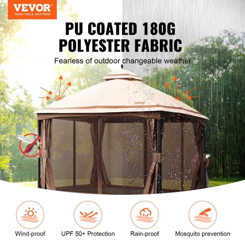 Patio Furniture & Accessories | Patio Gazebo for 10-12 Person, 10 x 13 FT Backyard Gazebo, with Mosquito Netting, Metal Frame, and PU Coated 180G Polyester, Outdoor Canopy Shelter for Patio, Backyard, Lawn, Garden, Deck Lawn & Garden Patio Furniture & Accessories