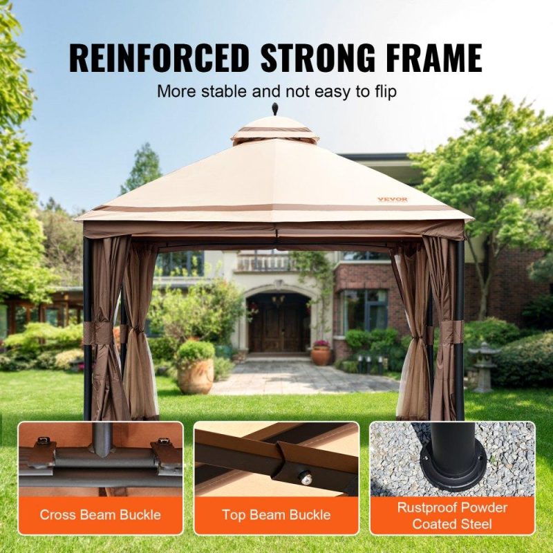 Patio Furniture & Accessories | Patio Gazebo for 10-12 Person, 10 x 13 FT Backyard Gazebo, with Mosquito Netting, Metal Frame, and PU Coated 180G Polyester, Outdoor Canopy Shelter for Patio, Backyard, Lawn, Garden, Deck Lawn & Garden Patio Furniture & Accessories