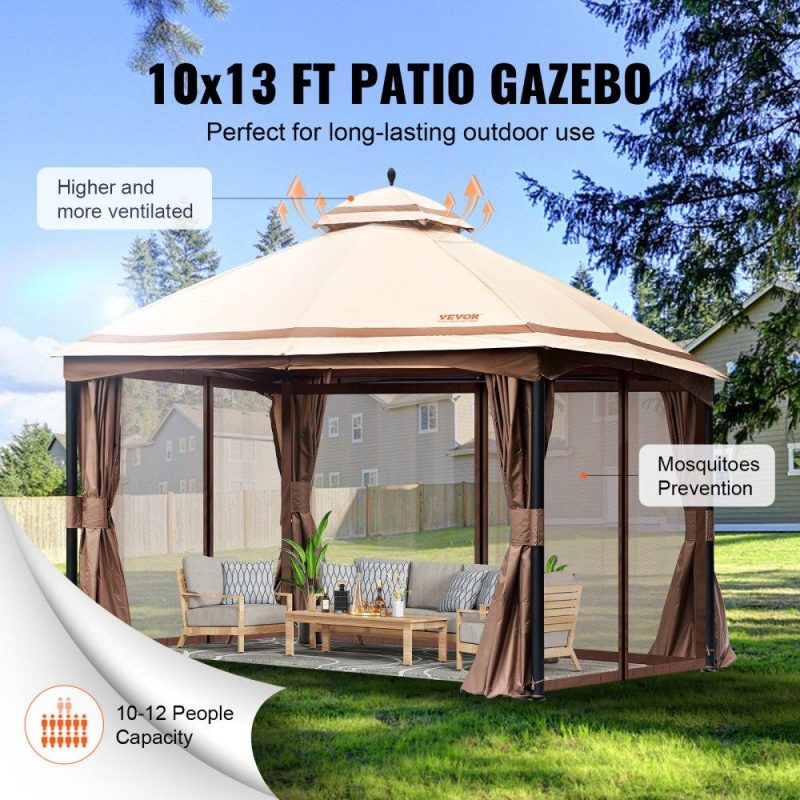 Patio Furniture & Accessories | Patio Gazebo for 10-12 Person, 10 x 13 FT Backyard Gazebo, with Mosquito Netting, Metal Frame, and PU Coated 180G Polyester, Outdoor Canopy Shelter for Patio, Backyard, Lawn, Garden, Deck Lawn & Garden Patio Furniture & Accessories