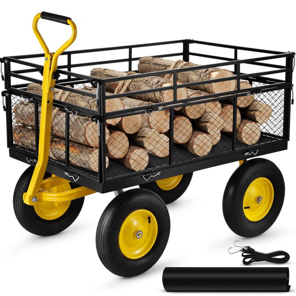 Patio Furniture & Accessories | Steel Garden Cart, Heavy Duty 1400 lbs Capacity, with Removable Mesh Sides to Convert into Flatbed, Utility Metal Wagon with 2-in-1 Handle and 15 in Tires, Perfect for Garden, Farm, Yard Lawn & Garden Patio Furniture & Accessories