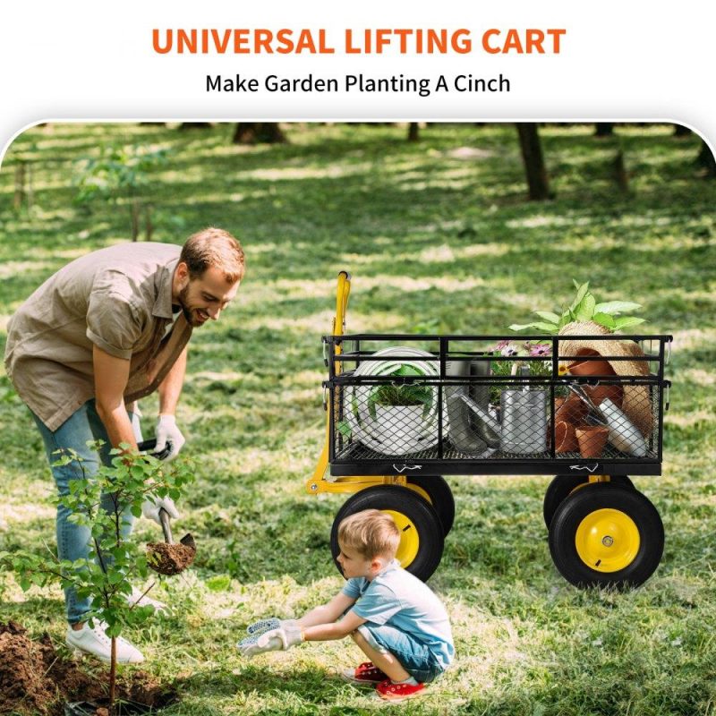 Patio Furniture & Accessories | Steel Garden Cart, Heavy Duty 1400 lbs Capacity, with Removable Mesh Sides to Convert into Flatbed, Utility Metal Wagon with 2-in-1 Handle and 15 in Tires, Perfect for Garden, Farm, Yard Lawn & Garden Patio Furniture & Accessories