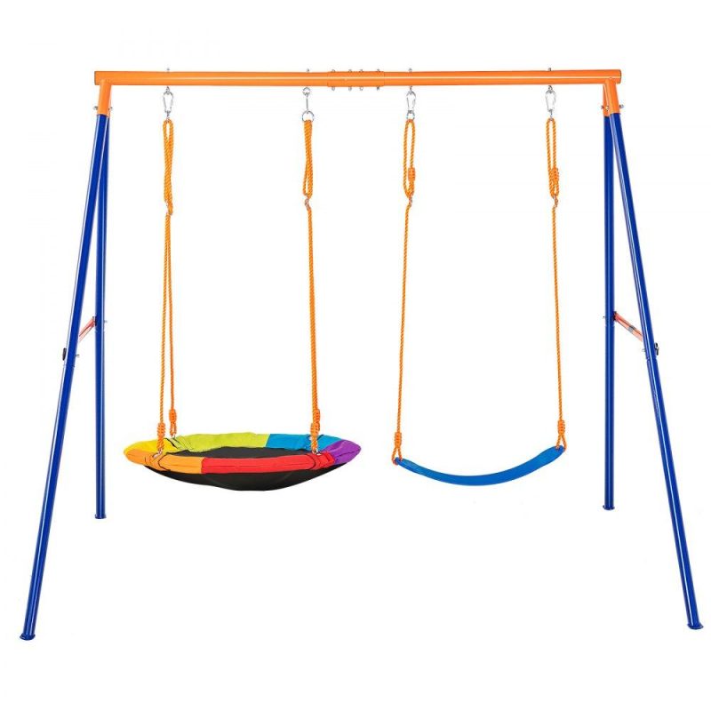 Patio Furniture & Accessories | Swing Sets for Backyard 1 Saucer 1 Belt Swing Seat A-Frame Metal Stand Lawn & Garden Patio Furniture & Accessories