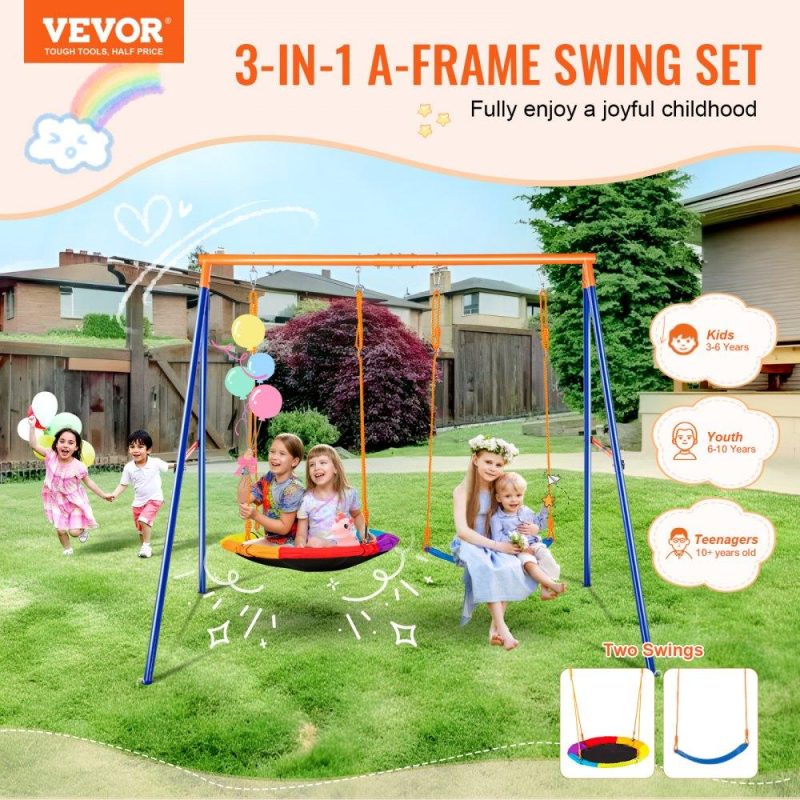 Patio Furniture & Accessories | Swing Sets for Backyard 1 Saucer 1 Belt Swing Seat A-Frame Metal Stand Lawn & Garden Patio Furniture & Accessories