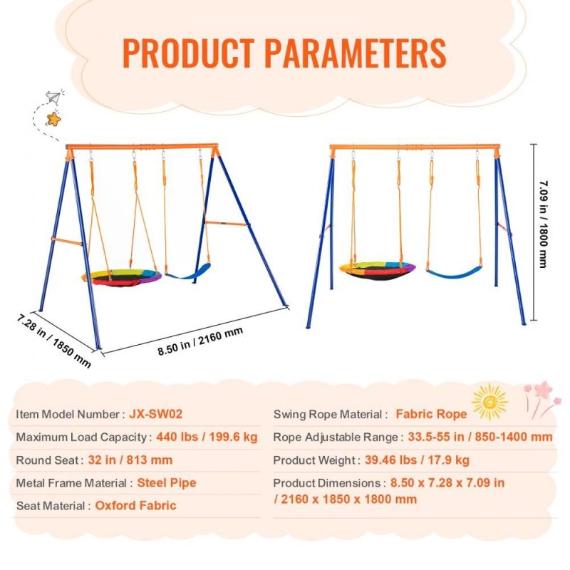 Patio Furniture & Accessories | Swing Sets for Backyard 1 Saucer 1 Belt Swing Seat A-Frame Metal Stand Lawn & Garden Patio Furniture & Accessories