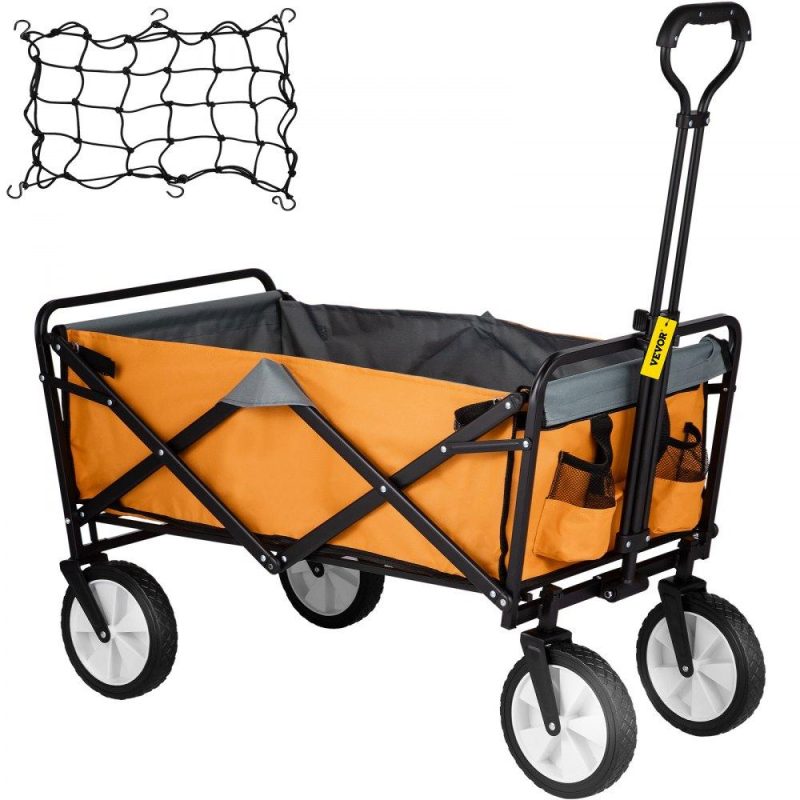 Patio Furniture & Accessories | Wagon Cart, Collapsible Folding Cart with 176lbs Load, Outdoor Utility Garden Cart, Adjustable Handle, Portable Foldable Wagons with Wheels for Beach, Camping, Grocery, Orange Orange Gray Lawn & Garden Orange Gray