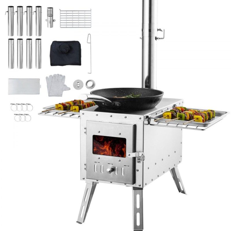 Patio Furniture & Accessories | Wood Stove, 86 inch, Stainless Steel Camping Tent Stove, Portable Wood Burning Stove with Chimney Pipes & Gloves, 3000in³Firebox Hot Tent Stove for Outdoor Cooking and Heating with 8 Pipes Lawn & Garden Patio Furniture & Accessories