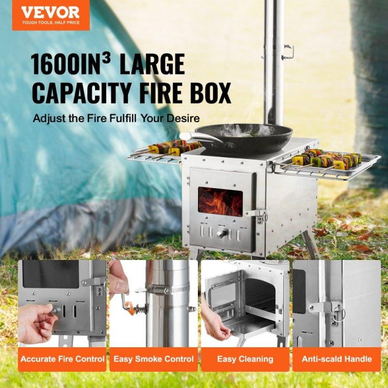 Patio Furniture & Accessories | Wood Stove, 86 inch, Stainless Steel Camping Tent Stove, Portable Wood Burning Stove with Chimney Pipes & Gloves, 3000in³Firebox Hot Tent Stove for Outdoor Cooking and Heating with 8 Pipes Lawn & Garden Patio Furniture & Accessories