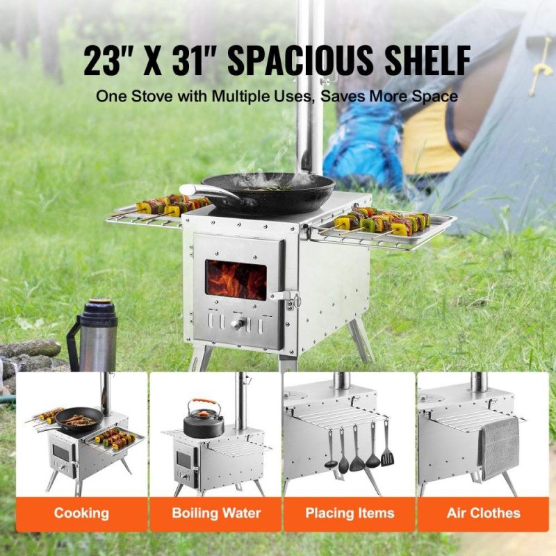 Patio Furniture & Accessories | Wood Stove, 86 inch, Stainless Steel Camping Tent Stove, Portable Wood Burning Stove with Chimney Pipes & Gloves, 3000in³Firebox Hot Tent Stove for Outdoor Cooking and Heating with 8 Pipes Lawn & Garden Patio Furniture & Accessories