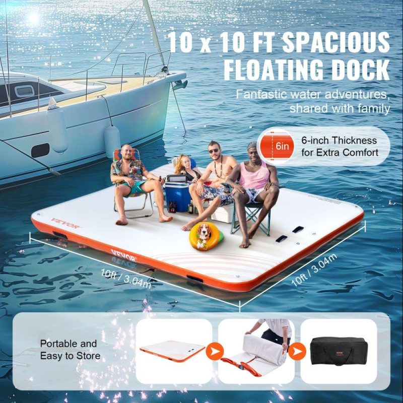 Pools & Spas | Inflatable Floating Dock, 10 x 10FT Inflatable Dock Platform, Non-Slip Water Floating Dock Mat with Portable Carrying Bag & Detachable Ladder, Floating Platform Island Raft for Pool Beach Ocean Lawn & Garden Pools & Spas