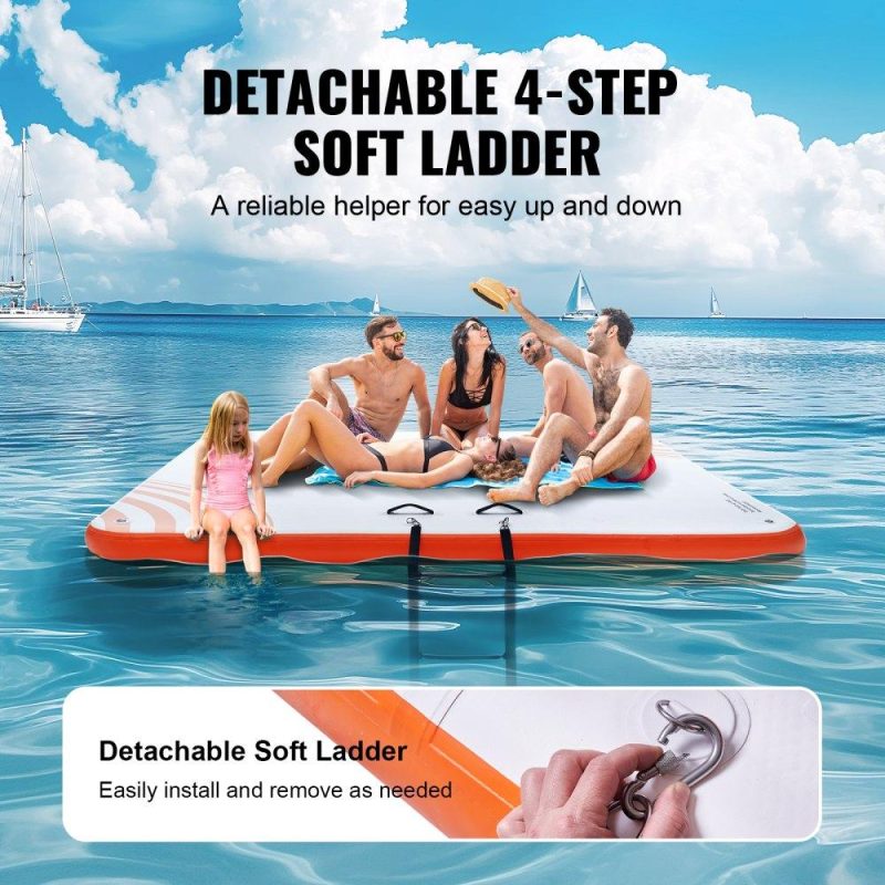 Pools & Spas | Inflatable Floating Dock, 10 x 10FT Inflatable Dock Platform, Non-Slip Water Floating Dock Mat with Portable Carrying Bag & Detachable Ladder, Floating Platform Island Raft for Pool Beach Ocean Lawn & Garden Pools & Spas