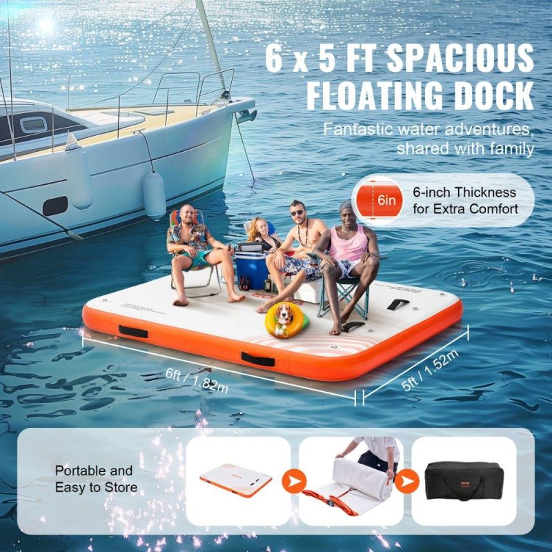 Pools & Spas | Inflatable Floating Dock, 6 x 5FT Inflatable Dock Platform, Non-Slip Water Floating Dock Mat with Portable Carrying Bag & Detachable Ladder, Floating Platform Island Raft for Pool Beach Ocean Lawn & Garden Pools & Spas