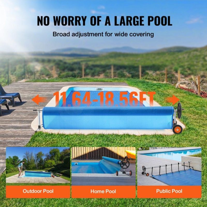 Pools & Spas | Pool Cover Reel, Aluminum Solar Cover Reel 18 ft, Inground Swimming Pool Cover Reel Set with Rubber Wheels and Sandbags, Fits for 4-18 ft Width Swimming Pools Lawn & Garden Pools & Spas