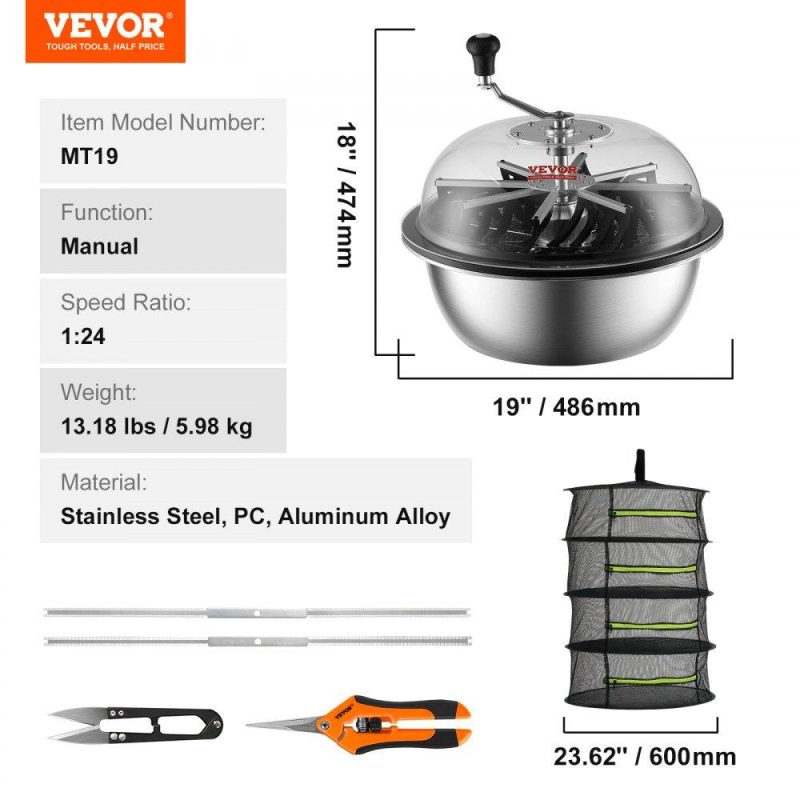 Hydroponics | Leaf Bowl Trimmer, 19” Trimmer Bowl, Manual Bud Trimmer with Stainless-Steel Blades for Twisted Spin Cut, Clear Visibility Dome, Foldable Herb Drying Rack and Hand Pruner Included Hydroponics Hydroponics