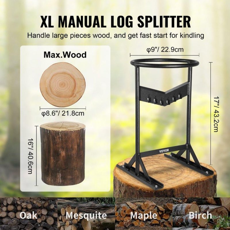 Outdoor Hand Tools | Firewood Kindling Splitter, 9”x17” XL Wood Splitter, Unique V-Shaped Finger-Safety Blade, Manual Log Splitter for Wood Splitting, Heavy Duty Strong Steel Structure & Stability, Log Splitter Lawn & Garden Outdoor Hand Tools