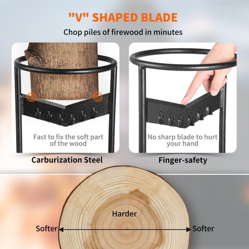 Outdoor Hand Tools | Firewood Kindling Splitter, 9”x17” XL Wood Splitter, Unique V-Shaped Finger-Safety Blade, Manual Log Splitter for Wood Splitting, Heavy Duty Strong Steel Structure & Stability, Log Splitter Lawn & Garden Outdoor Hand Tools