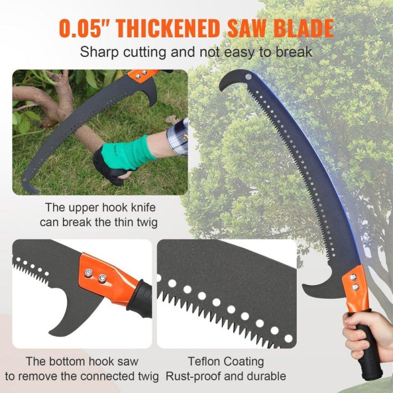 Outdoor Hand Tools | Manual Pole Saw, 7.3-27 ft Extendable Tree Pruner, Sharp Steel Blade and Scissors High Branches Trimming, Branch Trimmer with Lightweight 8 Fiberglass Handles, for Pruning Palms and Shrubs Lawn & Garden Outdoor Hand Tools