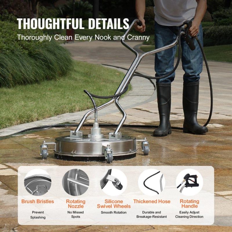 Outdoor Power Equipment | 20″ Pressure Washer Surface Cleaner w/ Handles & Wheels, Stainless Steel Concrete Cleaner 4500 Max PSI , 3/8″Connector & 1/4″ Adapter Power Washer Floor Attachment,For Floor Driveway, Patio Lawn & Garden Outdoor Power Equipment