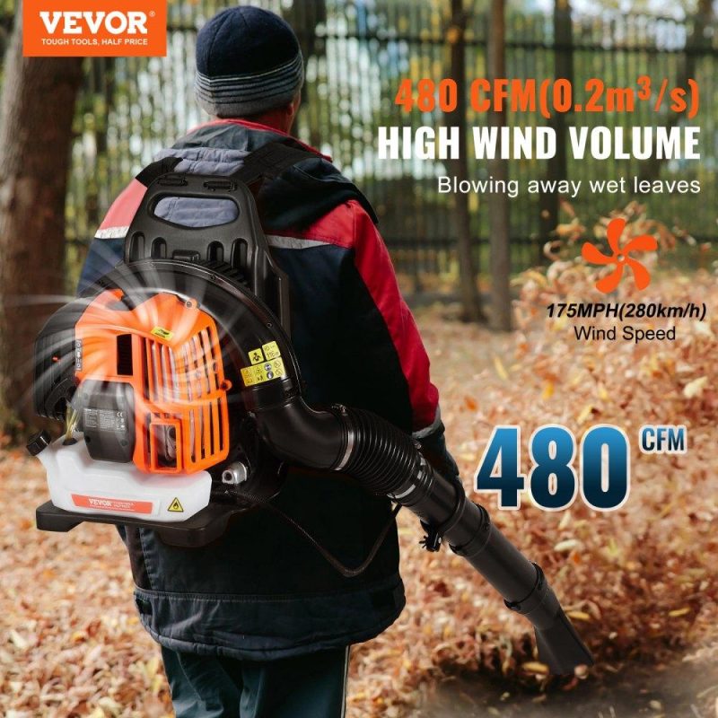 Outdoor Power Equipment | Backpack Leaf Blower, 52CC 2-Cycle Leaf Blower with 1.37L Fuel Tank, 480CFM Air Volume 175MPH Speed, Ideal for Lawn Care, Leaf Cleaning, and Snow Removal Lawn & Garden Outdoor Power Equipment