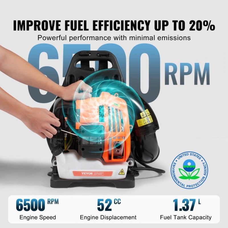 Outdoor Power Equipment | Backpack Leaf Blower, 52CC 2-Cycle Leaf Blower with 1.37L Fuel Tank, 480CFM Air Volume 175MPH Speed, Ideal for Lawn Care, Leaf Cleaning, and Snow Removal Lawn & Garden Outdoor Power Equipment