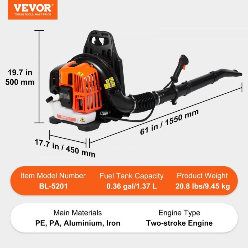 Outdoor Power Equipment | Backpack Leaf Blower, 52CC 2-Cycle Leaf Blower with 1.37L Fuel Tank, 480CFM Air Volume 175MPH Speed, Ideal for Lawn Care, Leaf Cleaning, and Snow Removal Lawn & Garden Outdoor Power Equipment