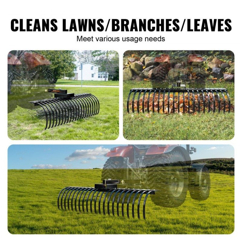 Outdoor Power Equipment | Tow Behind Landscape Rake, 60″ Tow Dethatcher with 21 Steel Coil Tines, Lawn Dethatcher Rake Attaches to 48″ or 60″ Toolbars and 3-point Suspension Systems, for Leaves, Pine Needles, and Grass Lawn & Garden Outdoor Power Equipment