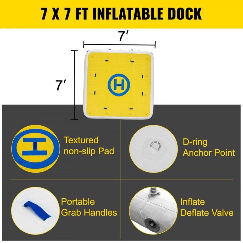 Pools & Spas | Inflatable Dock Platform 7’x7’x6” Inflatable Dock, 10- to 12-Person Inflatable Floating Dock, Floating Platform with Electric Air Pump & Hand Pump for Pool Beach Ocean Lake Float for Adults Lawn & Garden Pools & Spas