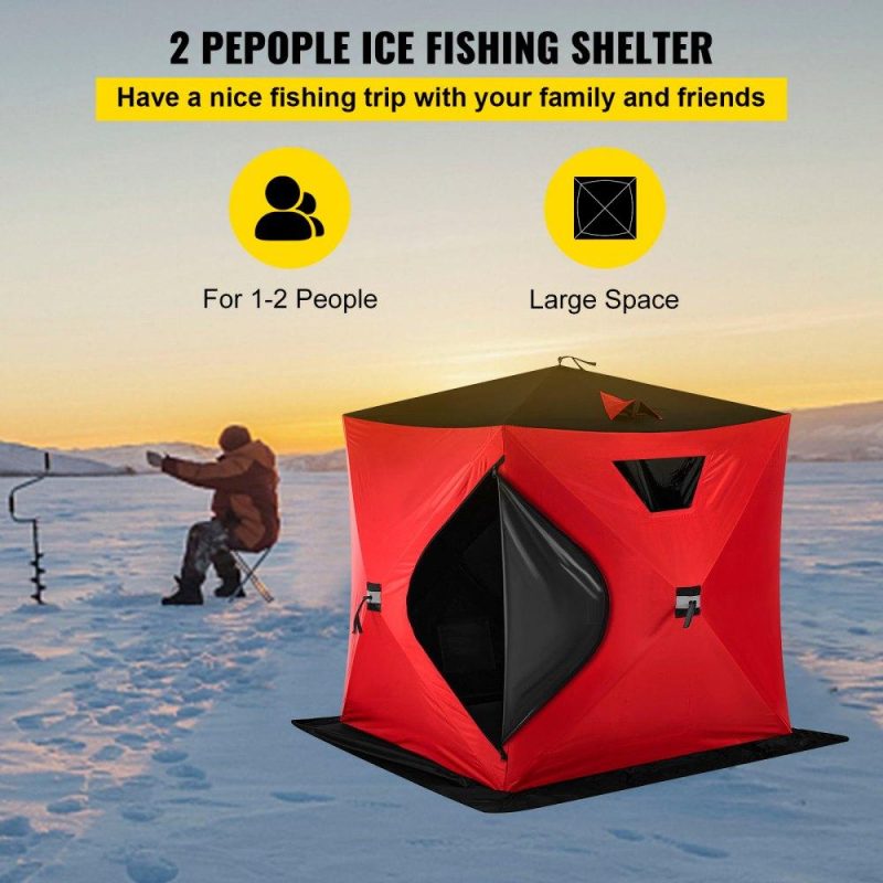 Tents | 2-Person Ice Fishing Shelter Tent Portable Pop Up House Outdoor Fish Equipment Red Lawn & Garden Red