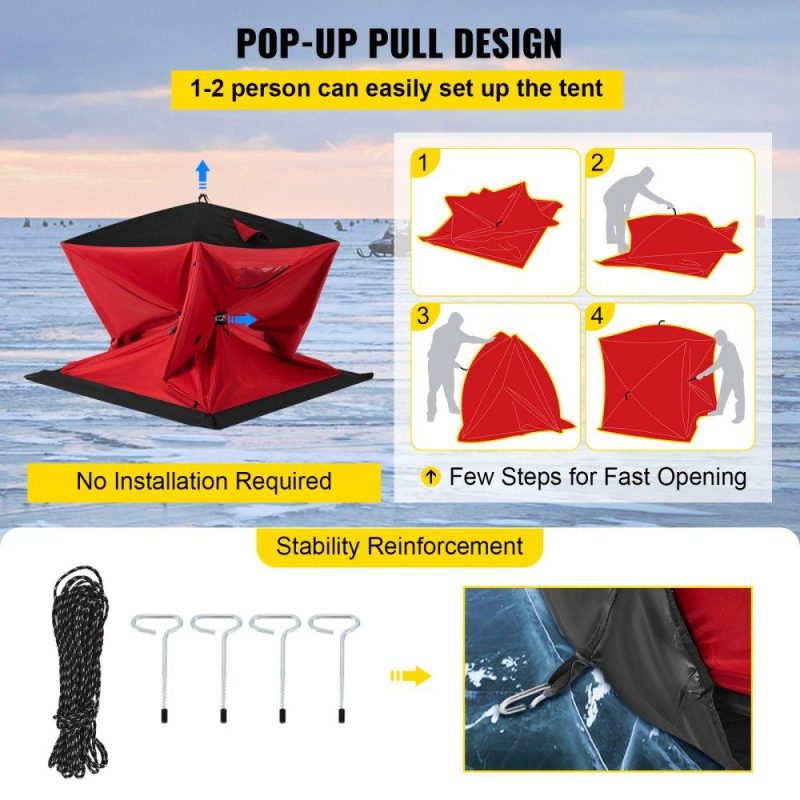 Tents | 2-Person Ice Fishing Shelter Tent Portable Pop Up House Outdoor Fish Equipment Red Lawn & Garden Red