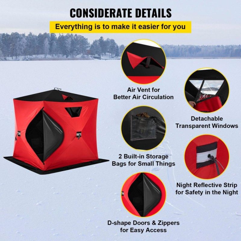 Tents | 2-Person Ice Fishing Shelter Tent Portable Pop Up House Outdoor Fish Equipment Red Lawn & Garden Red