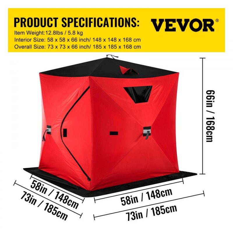 Tents | 2-Person Ice Fishing Shelter Tent Portable Pop Up House Outdoor Fish Equipment Red Lawn & Garden Red