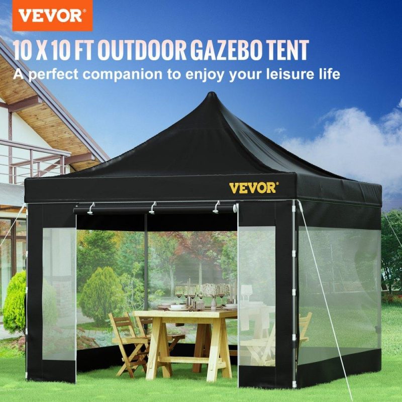 Tents | Pop Up Canopy Tent, 10 x 10 FT, Outdoor Patio Gazebo Tent with Removable Sidewalls and Wheeled Bag, UV Resistant Waterproof Instant Gazebo Shelter for Party, Garden, Backyard, Black Black Lawn & Garden Black