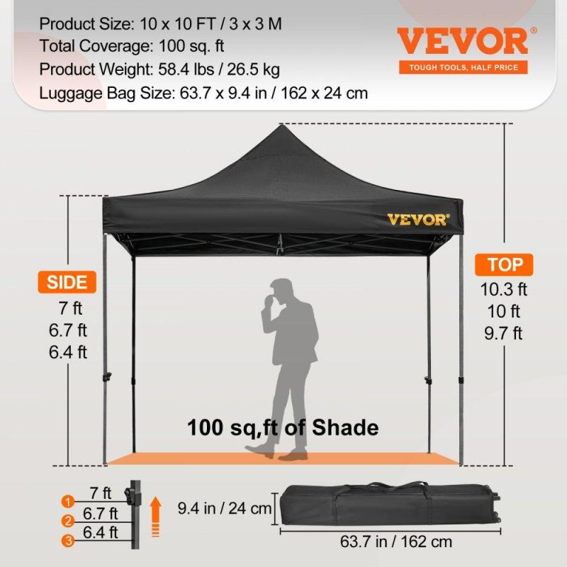 Tents | Pop Up Canopy Tent, 10 x 10 FT, Outdoor Patio Gazebo Tent with Removable Sidewalls and Wheeled Bag, UV Resistant Waterproof Instant Gazebo Shelter for Party, Garden, Backyard, Black Black Lawn & Garden Black