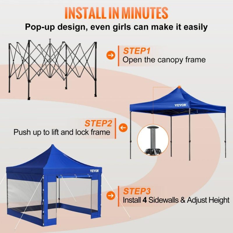 Tents | Pop Up Canopy Tent, 10 x 10 FT, Outdoor Patio Gazebo Tent with Removable Sidewalls and Wheeled Bag, UV Resistant Waterproof Instant Gazebo Shelter for Party, Garden, Backyard, Blue Blue Lawn & Garden Blue