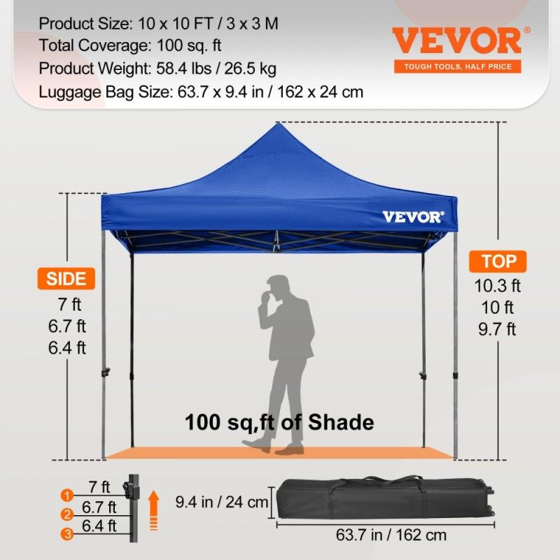 Tents | Pop Up Canopy Tent, 10 x 10 FT, Outdoor Patio Gazebo Tent with Removable Sidewalls and Wheeled Bag, UV Resistant Waterproof Instant Gazebo Shelter for Party, Garden, Backyard, Blue Blue Lawn & Garden Blue